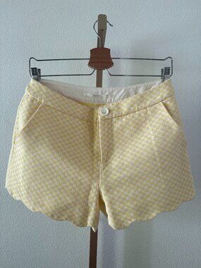 Five Plus Jacquard Scallop Hem Shorts Medium NWOT Yellow Checkered Tailored